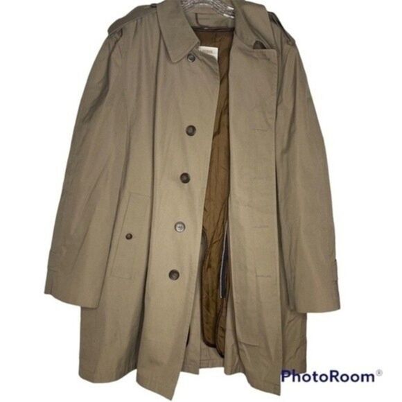 London Fog Trench Coat Men’s 44R Tan Button Front Casual Collared Winter - Picture 4 of 9